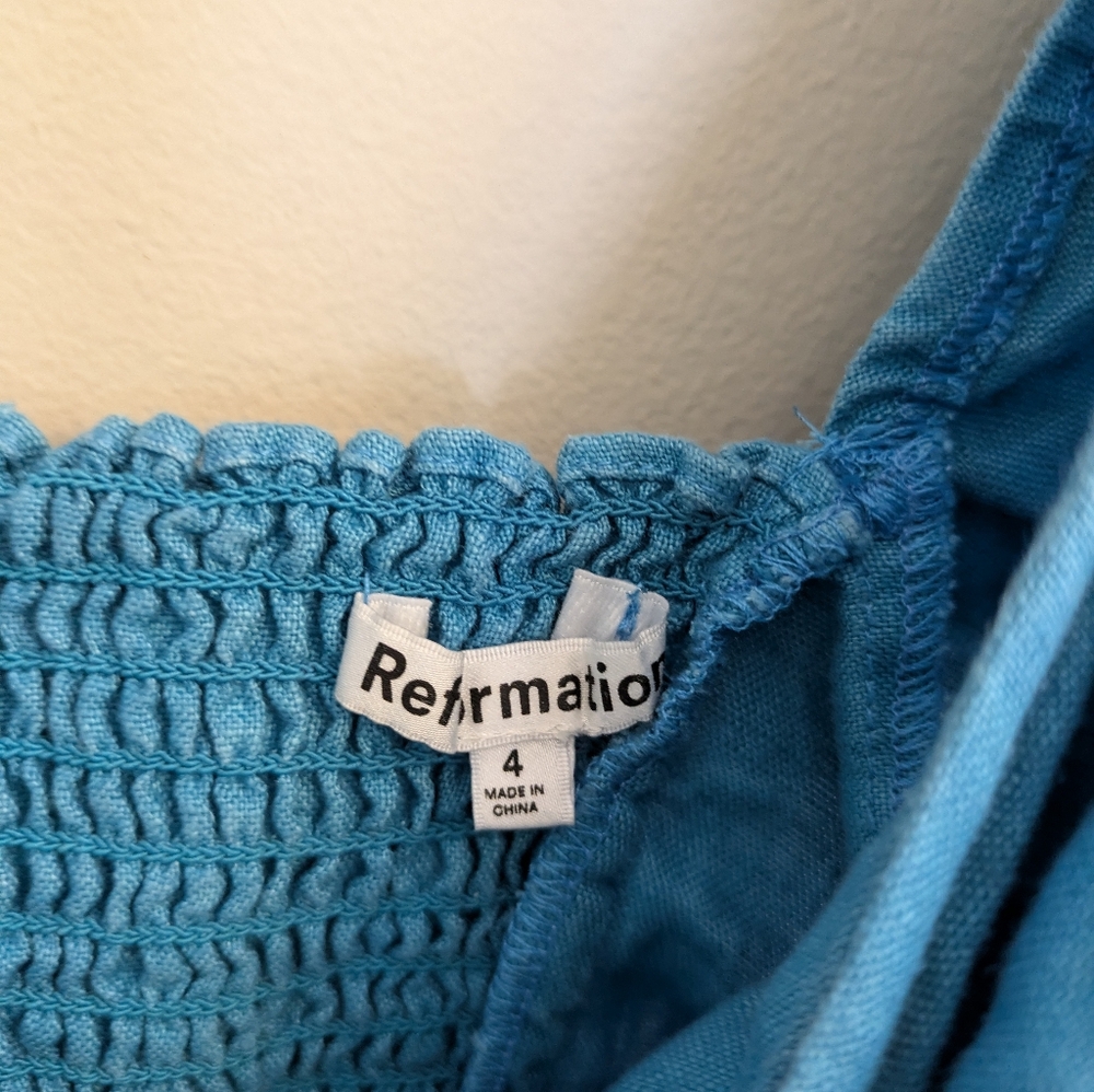 Reformation Karina Blue Linen Crop Top Size 4 - Picture 3 of 5